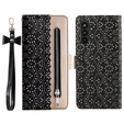 Flap tok Samsung Galaxy A25 5G, Wallet Pocket Zipper Lace, fekete