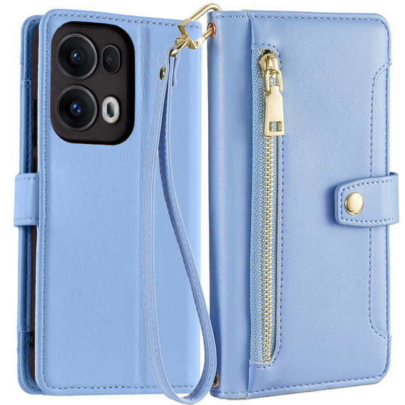 Pattintható tok a Oppo Reno 13 Pro, Wallet Zipper Pocket, kék