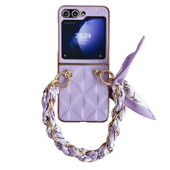 Tok Samsung Galaxy Z Flip7 FE / Z Flip6, Grid Leather, lila