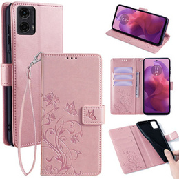 Pattintható tok a Motorola Moto E14, Butterfly, rózsaszín rose gold