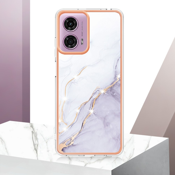 Védő tok Motorola Moto G24 / G24 Power / G04, Marble Slim Case, fehér