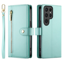 Pattintható tok a Samsung Galaxy S25 Ultra, Wallet Zipper Pocket, zöld