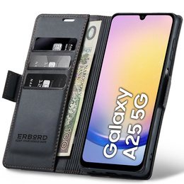 Tok Samsung Galaxy A25 5G, ERBORD Glossy Litchi, pénztárca patenttal, fekete