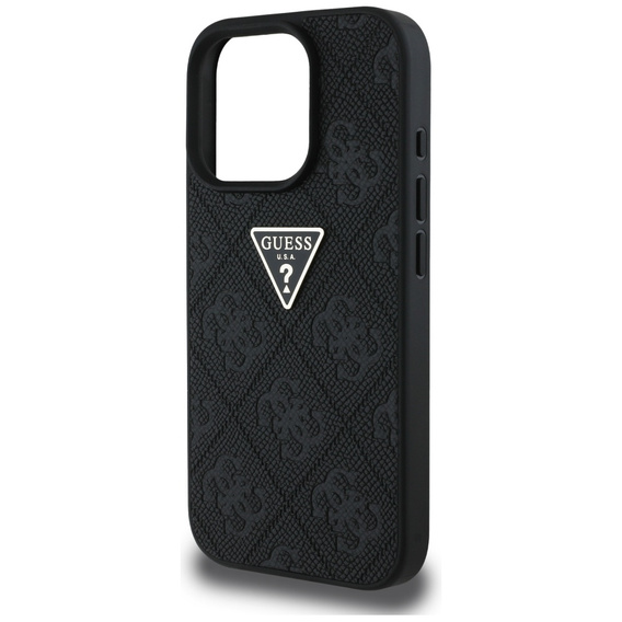Guess Grained Hot Stamp 4G háromszög alakú fém tok iPhone 16 Pro Max készülékhez