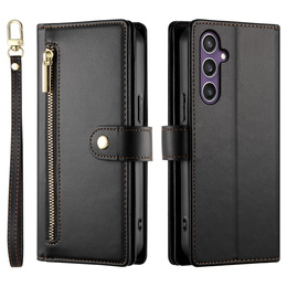 Pattintható tok a Samsung Galaxy S25, Wallet Zipper Pocket, fekete