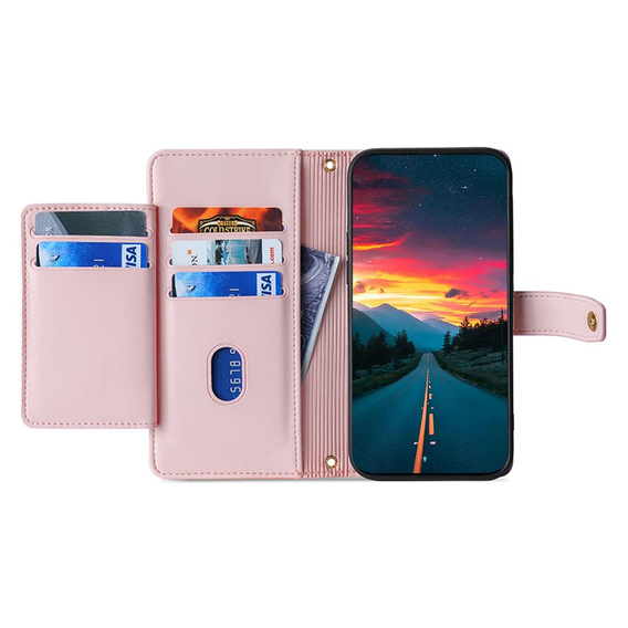 Pattintható tok a Motorola Moto G15 / G15 Power, Wallet Zipper Pocket, rózsaszín