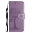 Pattintható tok a Motorola Moto E22 / E22i, Wallet, tree i sowy, lila