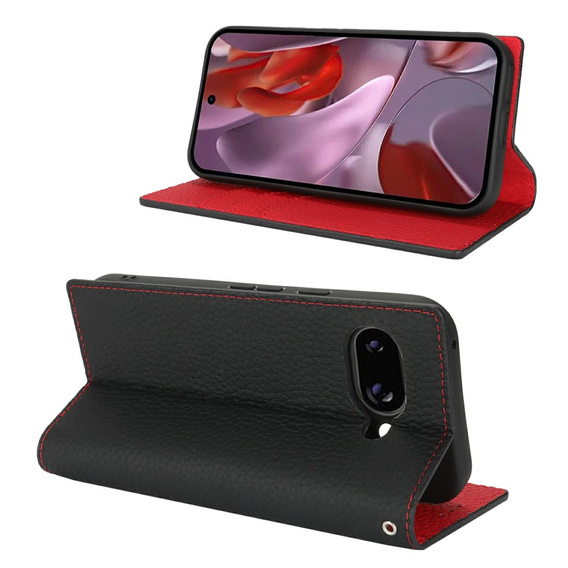 Pattintható tok a Google Pixel 9A, Litchi Skin Grain, fekete