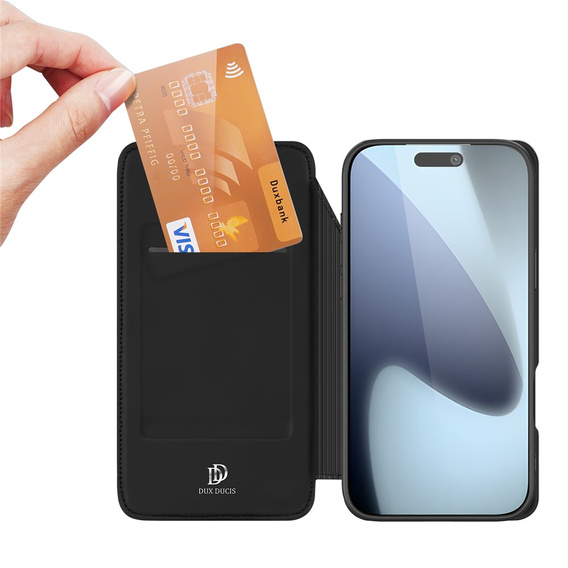 Dux Ducis tok iPhone 17 Pro Max, Skin Pro, pánttal, kártyafoglalattal, fekete
