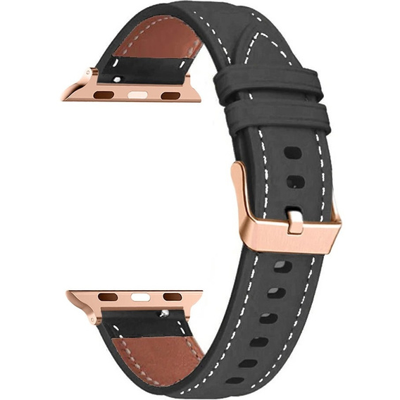 Bőrszíj Apple Watch 1/2/3/4/4/5/6/7/8/SE/Ultra 42/44/45/49mm, fekete