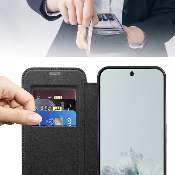 Pattintható tok a Google Pixel 9A, RFID Wallet MagSafe CamShield, fekete