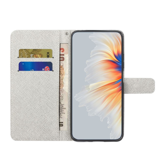 Pattintható tok a Motorola Moto G53 5G / G23 / G13, Wallet, Cat & Tree, fehér