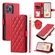 Flap tok iPhone 16 Pro Max, Rhombus Crossbody Leather, piros