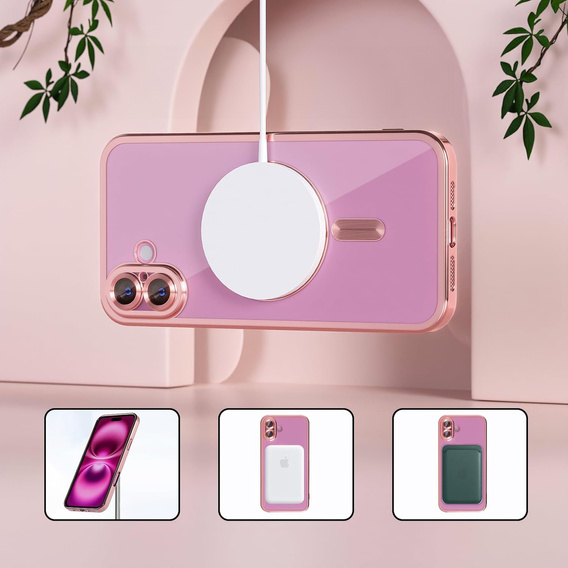 Tok iPhone 16-hoz, Electro MagSafe, rózsaszín + üveg a képernyőhöz