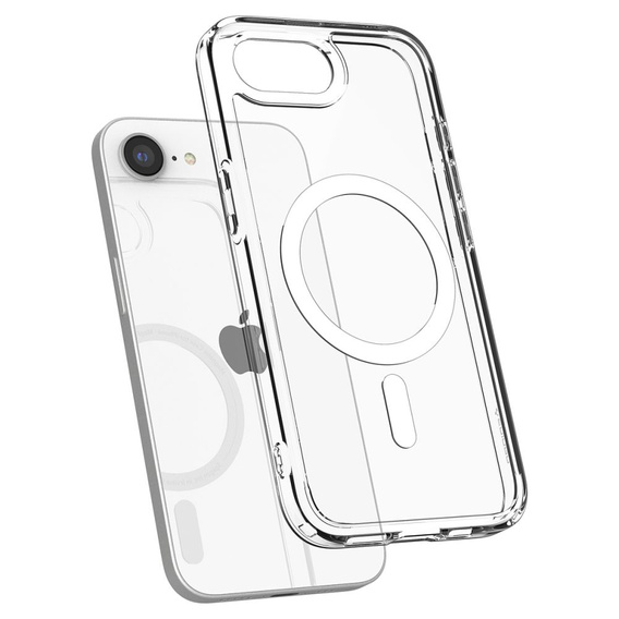 MagSafe Spigen tok iPhone 16E, Ultra Hybrid, átlátszó / fehér + 9H edzett üveg