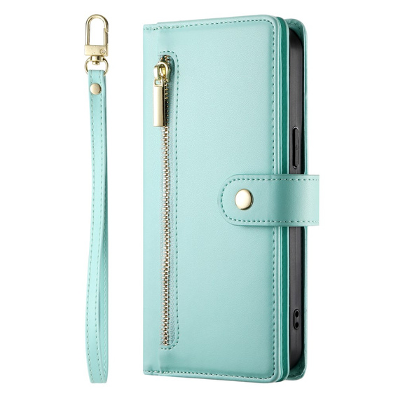 Pattintható tok a Realme 14 Pro+ 5G, Wallet Zipper Pocket, menta