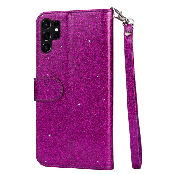 Pattintható tok a Samsung Galaxy S24 Ultra, Wallet Zipper Pocket Glittery, lila