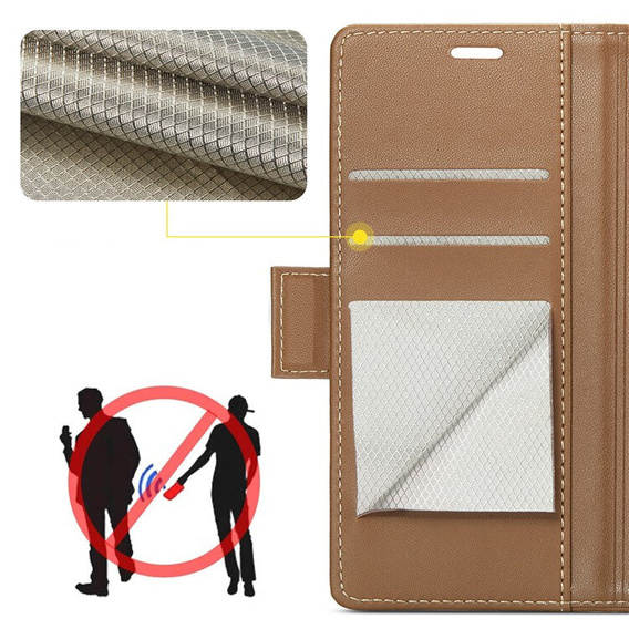 Tok Xiaomi 14T, ERBORD Glossy Litchi, pénztárca patenttal, barna