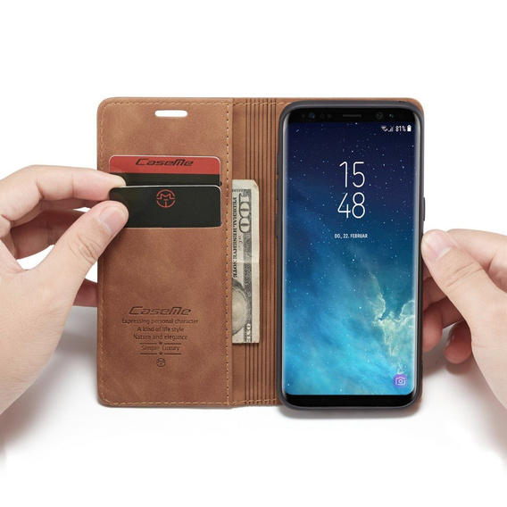 CASEME tok Samsung Galaxy S8, Leather Wallet Case, barna