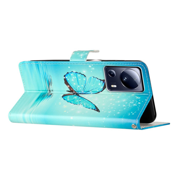 Pattintható tok a Xiaomi 13 Lite, Wallet, butterfly, kék
