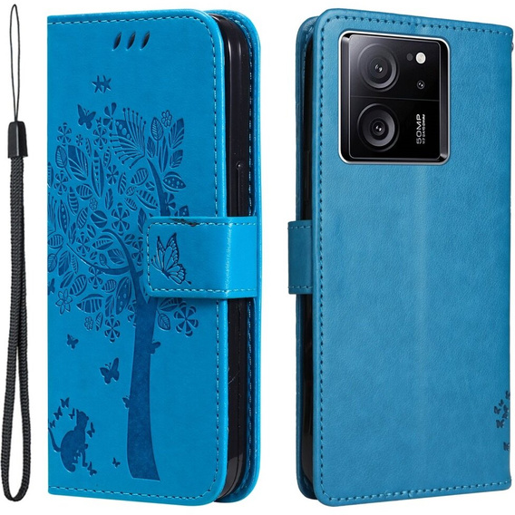 Pattintható tok Xiaomi 13T / 13T Pro, fa, kék