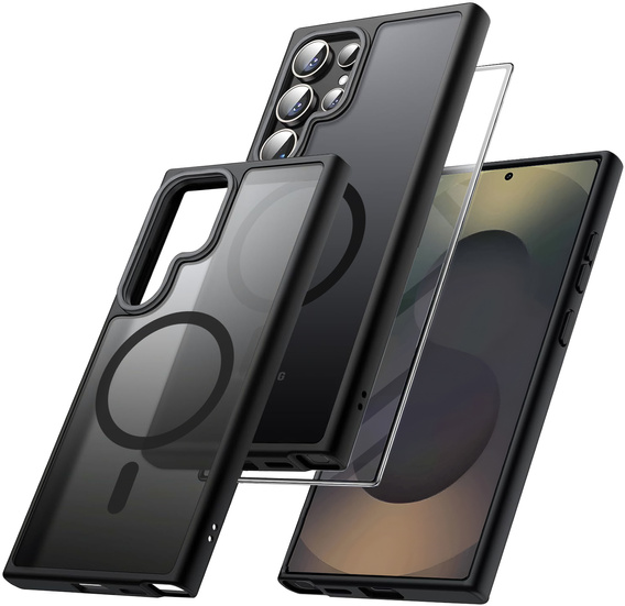 Tok Samsung Galaxy S25 Ultra-hoz, MagSafe, ERBORD Matt Case, fekete + képernyőüveg