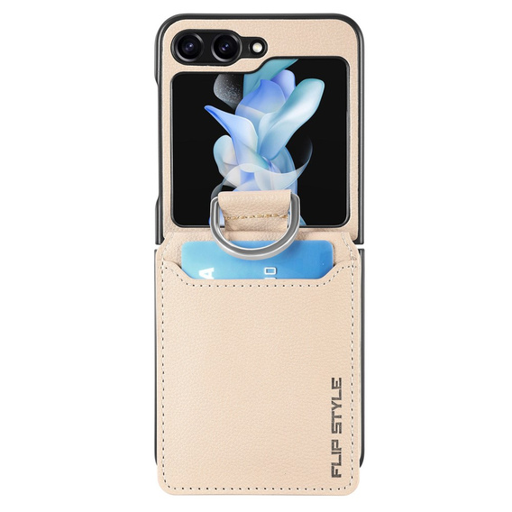 Tok Samsung Galaxy Z Flip7 FE / Z Flip6, Card Slot Ring Case, bézs színű