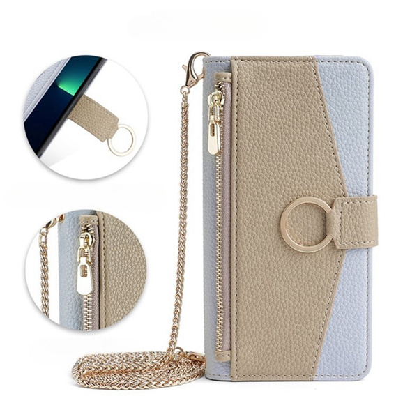 Flip tok Samsung Galaxy A56 5G, Wallet Zipper Pocket, tükörrel, kék