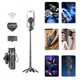 Selfie Stick Alumínium állvány funkcióval és Bluetooth távirányítóval, okostelefonokhoz