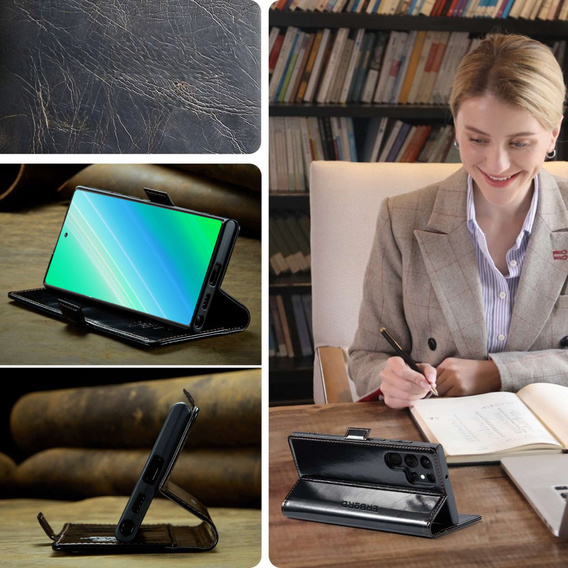 Pattintható tok a Samsung Galaxy S23 Ultra, ERBORD Waxy Wallet, fekete