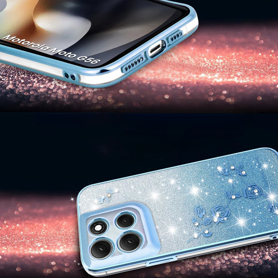 Tok Motorola Moto G56 5G, Glitter Flower, kék