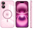 Tok iPhone 16-hoz, ERBORD Glitter MagSafe, rózsaszín + képernyőüveg