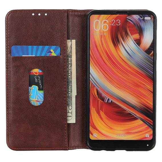 Telefontok a Xiaomi 14T, Wallet Litchi Leather, barna