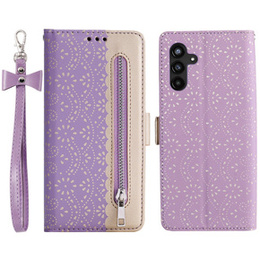 Flap tok Samsung Galaxy A55 5G, Wallet Pocket Zipper Lace, lila