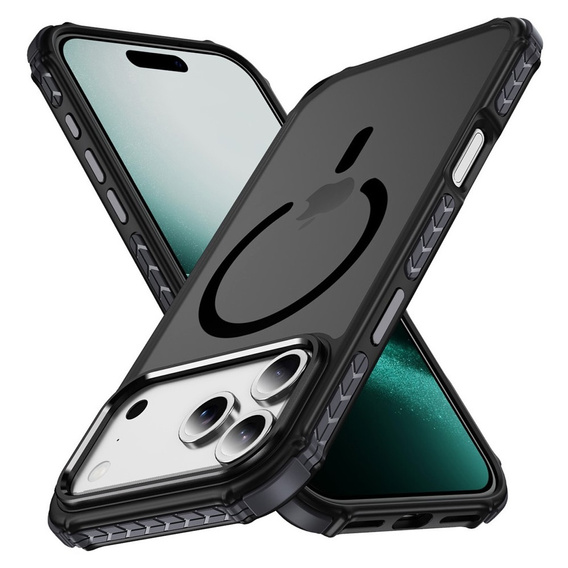 Matt tok iPhone 17 Pro készülékhez, páncélozott, MagSafe-hoz, füstölt, fekete oldallapokkal
