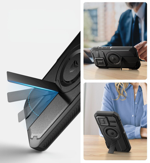 Páncélozott tok iPhone 16 Pro Max készülékhez, Dexnor CamProtect MagSafe, fekete (Két keret)