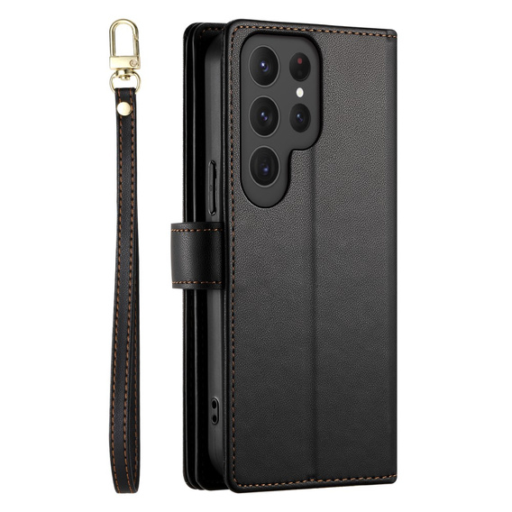 Pattintható tok a Samsung Galaxy S25 Ultra, Wallet Zipper Pocket, fekete