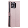 Flap tok iPhone 16 Pro Max, Rhombus Crossbody Leather, rózsaszín rose gold