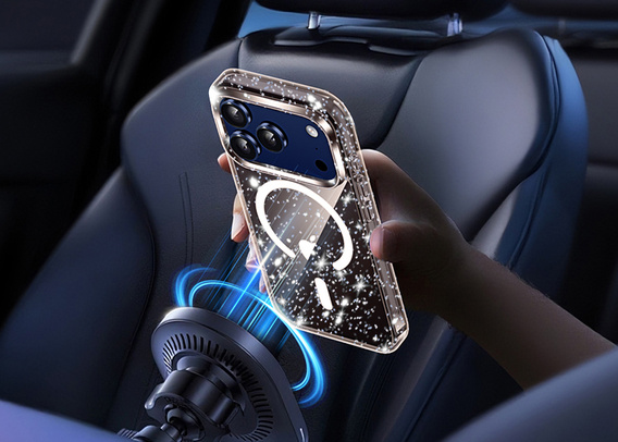 Tok iPhone 17 Pro készülékhez, MagSafe, csillogó, átlátszó arany