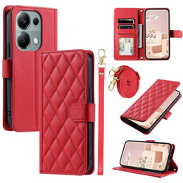 Flap tok Xiaomi Redmi Note 13 Pro 4G / Xiaomi Redmi Note 14S / Xiaomi Poco M6 Pro 4G, Rhombus Crossbody Leather, piros
