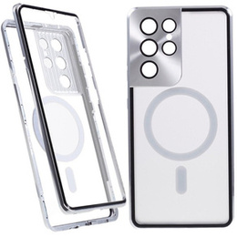 Magnetic Dual Glass MagSafe tok Samsung Galaxy S21 Ultra, ezüst