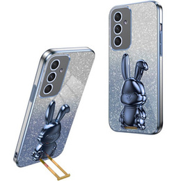 Tok Samsung Galaxy A54 5G, Glitter Rabbit, kihúzható állvánnyal, kék