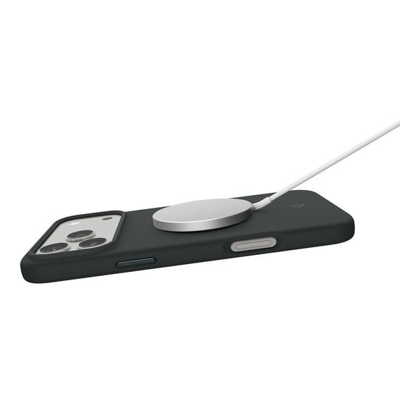 Spigen tok iPhone 17 Pro készülékhez, Szilikon Fit MagSafe, Abyss zöld