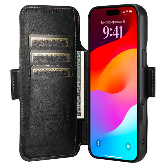 2 az 1-ben flip tok iPhone 17 Pro Max készülékhez, SUTENI, MagSafe-hoz, fekete