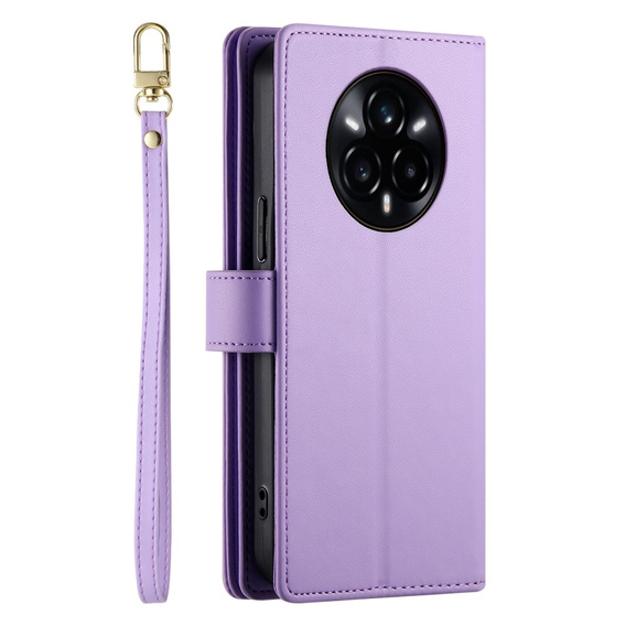 Pattintható tok a Realme 14 Pro 5G, Wallet Zipper Pocket, lila