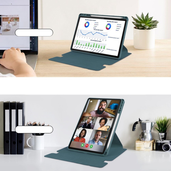 Billentyűzet tok Lenovo Tab M11, Rotary 360° Leather, sötétzöld