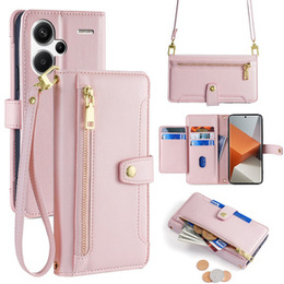 Pattintható tok a Xiaomi Redmi Note 13 Pro+, Wallet Zipper Pocket, rózsaszín