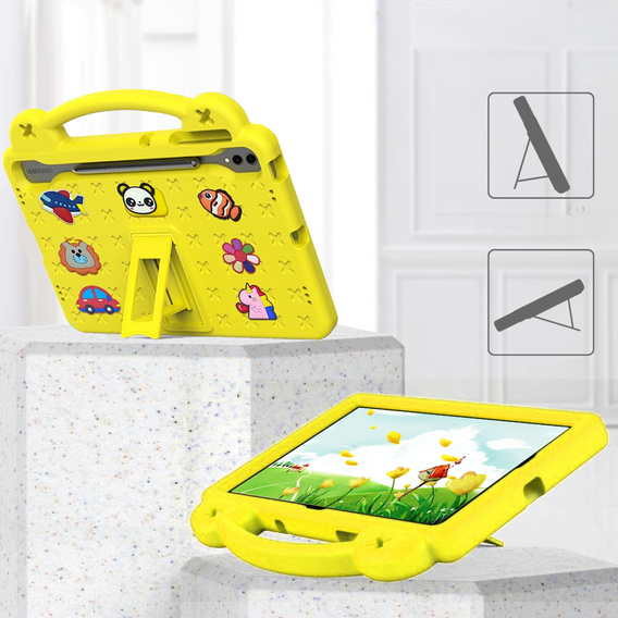 Gyermek tok Samsung Galaxy Tab S9 FE+ Plus, Cute Patterns, állvánnyal, sárga