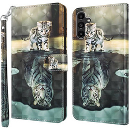 Pattintható tok a Samsung Galaxy A14 4G/5G, Wallet, Cat & Tiger, szürke