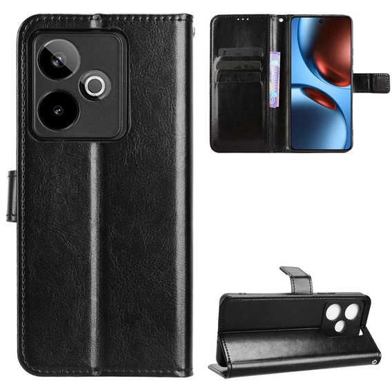 Pattintható tok a Realme GT 7 / 7T, Crazy Horse Wallet, fekete